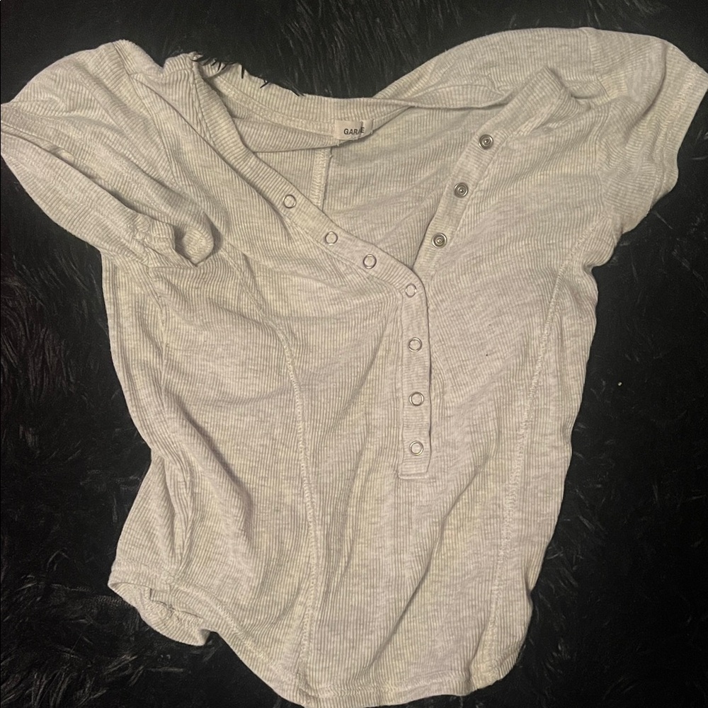Garage Light Gray Ribbed Snap-Front Short Sleeve Tee